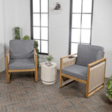 Gable Mid-Century Modern Roped Acacia Wood Outdoor Patio Chair with Cushions - JONATHAN Y