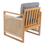 Gable Mid-Century Modern Roped Acacia Wood Outdoor Patio Chair with Cushions - JONATHAN Y