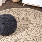 Charleston Vintage Filigree Textured Weave Indoor/outdoor Round Rug