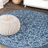 Charleston Vintage Filigree Textured Weave Indoor/outdoor Round Rug