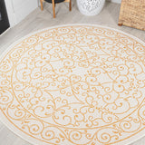 Charleston Vintage Filigree Textured Weave Indoor/outdoor Round Rug