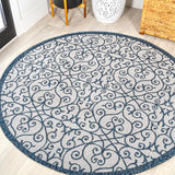 Madrid Vintage Filigree Textured Weave Indoor/outdoor Round Rug