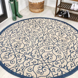 Madrid Vintage Filigree Textured Weave Indoor/outdoor Round Rug