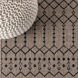 Ourika Moroccan Geometric Textured Weave Indoor/outdoor Runner Rug Natural/Black / Runner / 2'2" X 8' – DETAIL