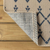 Ourika Moroccan Geometric Textured Weave Indoor/outdoor Runner Rug Beige/Navy / Runner / 2'2" X 8' – BACK