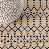 Ourika Moroccan Geometric Textured Weave Indoor/outdoor Runner Rug Beige/Navy / Runner / 2'2" X 8' – DETAIL