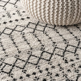 Ourika Moroccan Geometric Textured Weave Indoor/outdoor Runner Rug Cream/Black / Runner / 2'2" X 8' – DETAIL