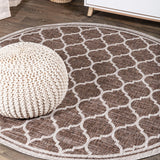 Trebol Moroccan Trellis Textured Weave Indoor/outdoor Round Rug