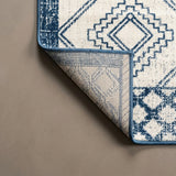 Marokko Diamond Tribal Medallion Indoor/outdoor Area Rug Ivory/Blue / Runner / 2'2" X 8' – BACK