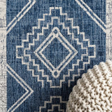 Marokko Diamond Tribal Medallion Indoor/outdoor Area Rug Blue/Ivory / Runner / 2'2" X 8' – DETAIL