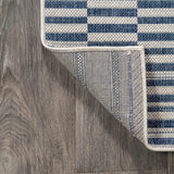 Sukie Modern Offset Stripe Indoor/outdoor Area Rug Blue/Ivory / Runner / 2'2" X 8' – BACK