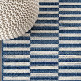 Sukie Modern Offset Stripe Indoor/outdoor Area Rug Blue/Ivory / Runner / 2'2" X 8' – DETAIL