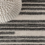 Sukie Modern Offset Stripe Indoor/outdoor Area Rug Ivory/Black / Runner / 2'2" X 8' – DETAIL