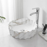 Atelier 15 in. Round Art Deco Contemporary Scalloped Ceramic Bathroom Vessel Sink