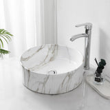 Element 14.75 in. W x 14.75 in. D Modern Designer Round Fluted Ceramic Bathroom Vessel Sink