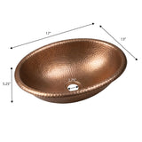 Wallace 17 in. Oval Bowl Rustic Pure Copper Hand-Hammered Drop-In/Above Counter Bathroom Vanity Sink