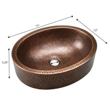 Mallory 17 in. Skirted Oval Bowl Pure Copper Hand-Hammered Above Counter Vessel Bathroom Vanity Sink