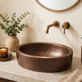 Mallory 17 in. Skirted Oval Bowl Pure Copper Hand-Hammered Above Counter Vessel Bathroom Vanity Sink