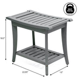 Tucker 22.1" Traditional Classic Slatted Solid Acacia Wood Indoor/Outdoor Shower Bench with Shelf and Handle