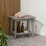 Tucker 22.1" Traditional Classic Slatted Solid Acacia Wood Indoor/Outdoor Shower Bench with Shelf and Handle