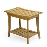 Tucker 22.1" Traditional Classic Slatted Solid Acacia Wood Indoor/Outdoor Shower Bench with Shelf and Handle