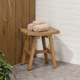 Tamlyn 15.75" Traditional Classic Slatted Solid Acacia Wood Indoor/Outdoor Shower Stool