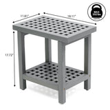 Armin 18.1" Modern Classic Grid Slat Solid Acacia Wood Indoor/Outdoor Shower Stool