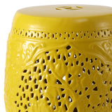 Tree of Life 18 in. Bohemian Traditional Pierced Ceramic Drum Indoor/Outdoor Garden Stool and Accent Table - Yellow