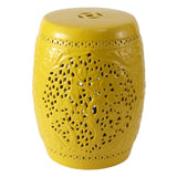Tree of Life 18 in. Bohemian Traditional Pierced Ceramic Drum Indoor/Outdoor Garden Stool and Accent Table - Yellow