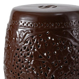 Tree of Life 18 in. Bohemian Traditional Pierced Ceramic Drum Indoor/Outdoor Garden Stool and Accent Table - Brown