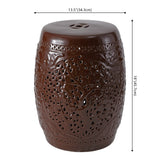 Tree of Life 18 in. Bohemian Traditional Pierced Ceramic Drum Indoor/Outdoor Garden Stool and Accent Table - Brown