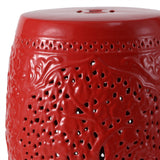 Tree of Life 18 in. Bohemian Traditional Pierced Ceramic Drum Indoor/Outdoor Garden Stool and Accent Table - Red