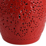 Tree of Life 18 in. Bohemian Traditional Pierced Ceramic Drum Indoor/Outdoor Garden Stool and Accent Table - Red