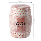 Acanthus 17.8 in. Chinoiserie Ceramic Drum Indoor/Outdoor Garden Stool and Accent Table - Red/White
