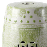 Acanthus 17.8 in. Chinoiserie Ceramic Drum Indoor/Outdoor Garden Stool and Accent Table - Green/White