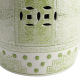 Acanthus 17.8 in. Chinoiserie Ceramic Drum Indoor/Outdoor Garden Stool and Accent Table - Green/White