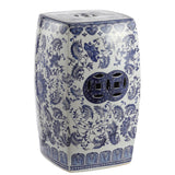 Floral Vine 18.5" Chinoiserie Ceramice Square Garden Stool - JONATHAN Y