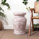 Poppies 17.8 in. Traditional Cottage Floral Ceramic Indoor/Outdoor Garden Stool and Accent Table - Red/White
