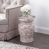 Poppies 17.8 in. Traditional Cottage Floral Ceramic Indoor/Outdoor Garden Stool and Accent Table - Red/White