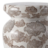 Poppies 17.8 in. Traditional Cottage Floral Ceramic Indoor/Outdoor Garden Stool and Accent Table - Brown/White