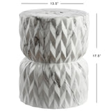 Chevron Drum 17.5" White Marble Finish Ceramic Garden Stool - JONATHAN Y