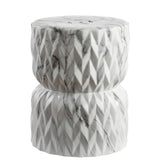 Chevron Drum 17.5" White Marble Finish Ceramic Garden Stool - JONATHAN Y