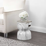 Varavara 14.75" Contemporary Modern Marble Glaze Drum Indoor/Outdoor Garden Stool - JONATHAN Y