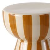 Gemma 17.3 in. Modern Coastal Striped Ceramic Indoor/Outdoor Garden Stool and Accent Table - Brown/Cream