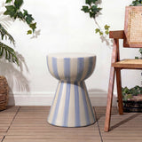 Gemma 17.3 in. Modern Coastal Striped Ceramic Indoor/Outdoor Garden Stool and Accent Table - Blue/Cream