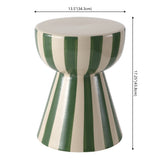 Gemma 17.3 in. Modern Coastal Striped Ceramic Indoor/Outdoor Garden Stool and Accent Table - Green/Cream