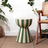 Gemma 17.3 in. Modern Coastal Striped Ceramic Indoor/Outdoor Garden Stool and Accent Table - Green/Cream