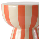 Gemma 17.3 in. Modern Coastal Striped Ceramic Indoor/Outdoor Garden Stool and Accent Table - Orange/Cream