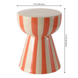 Gemma 17.3 in. Modern Coastal Striped Ceramic Indoor/Outdoor Garden Stool and Accent Table - Orange/Cream