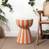 Gemma 17.3 in. Modern Coastal Striped Ceramic Indoor/Outdoor Garden Stool and Accent Table - Orange/Cream